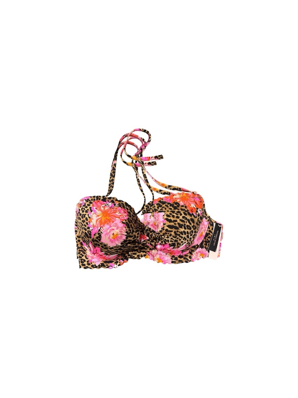 NWT Victoria's Secret Pink Floral & Brown Leopard Halter Bikini Top
